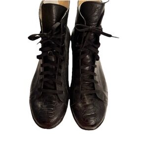 Belvedere Elio Calfskin &‎ Ostrich High Top Lace Up Black Sneakers Sz-14 Rt-498$